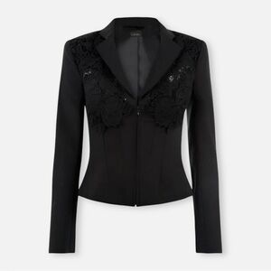(NWT) La Perla Black Lace Corset-Style Jacket Blazer Virgin Wool Silk Lined